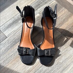 Lucky Brand Black Heeled Sandals with Ankle Strap